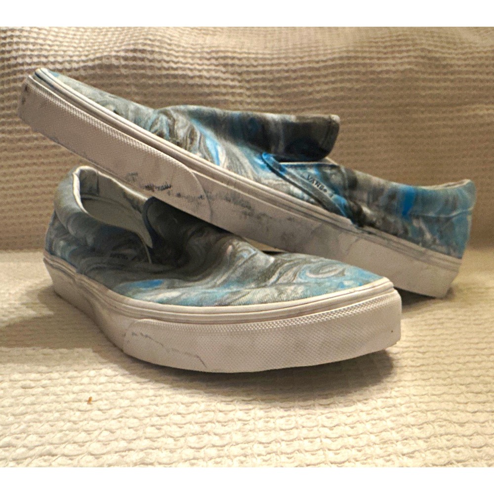 VANS Classic Slip-On Marbled Blue Gray White Canvas Shoes Mens US 10.5